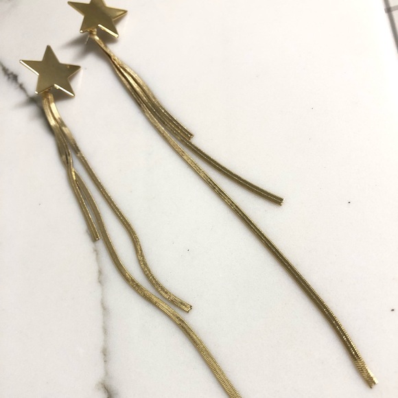 14 k gold plated long Star Earrings - Picture 2 of 5
